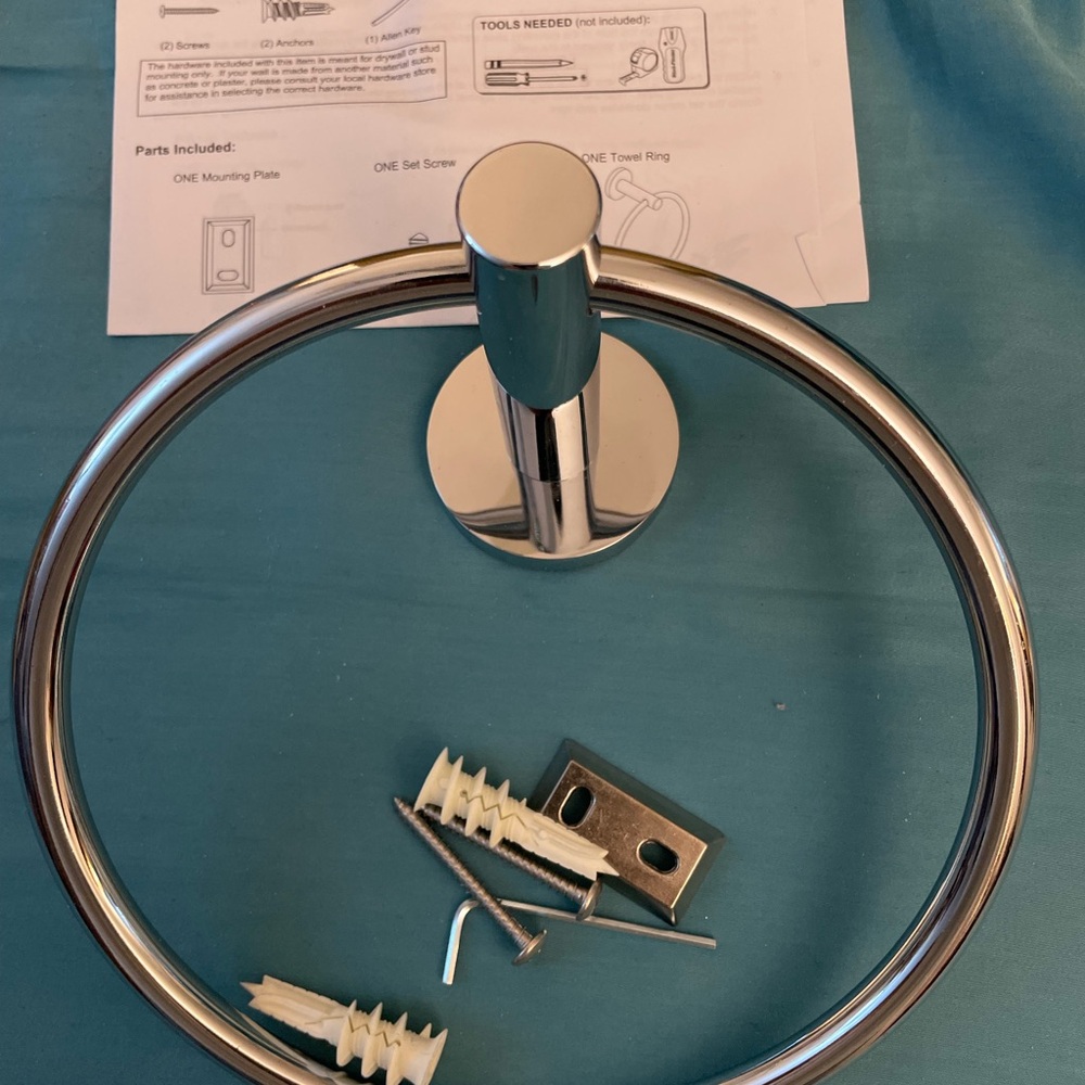 New without box Towel Ring with Mounting Kit chrome finish